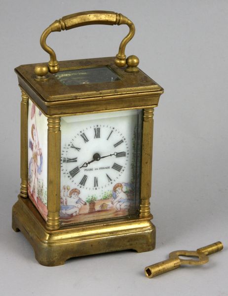 Appraisal: th Century miniature brass carriage clock having enameled sides and