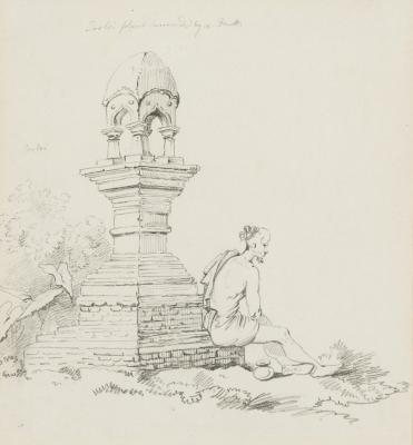 Appraisal: George Chinnery British - Figure Resting by a Shrine indistinctly