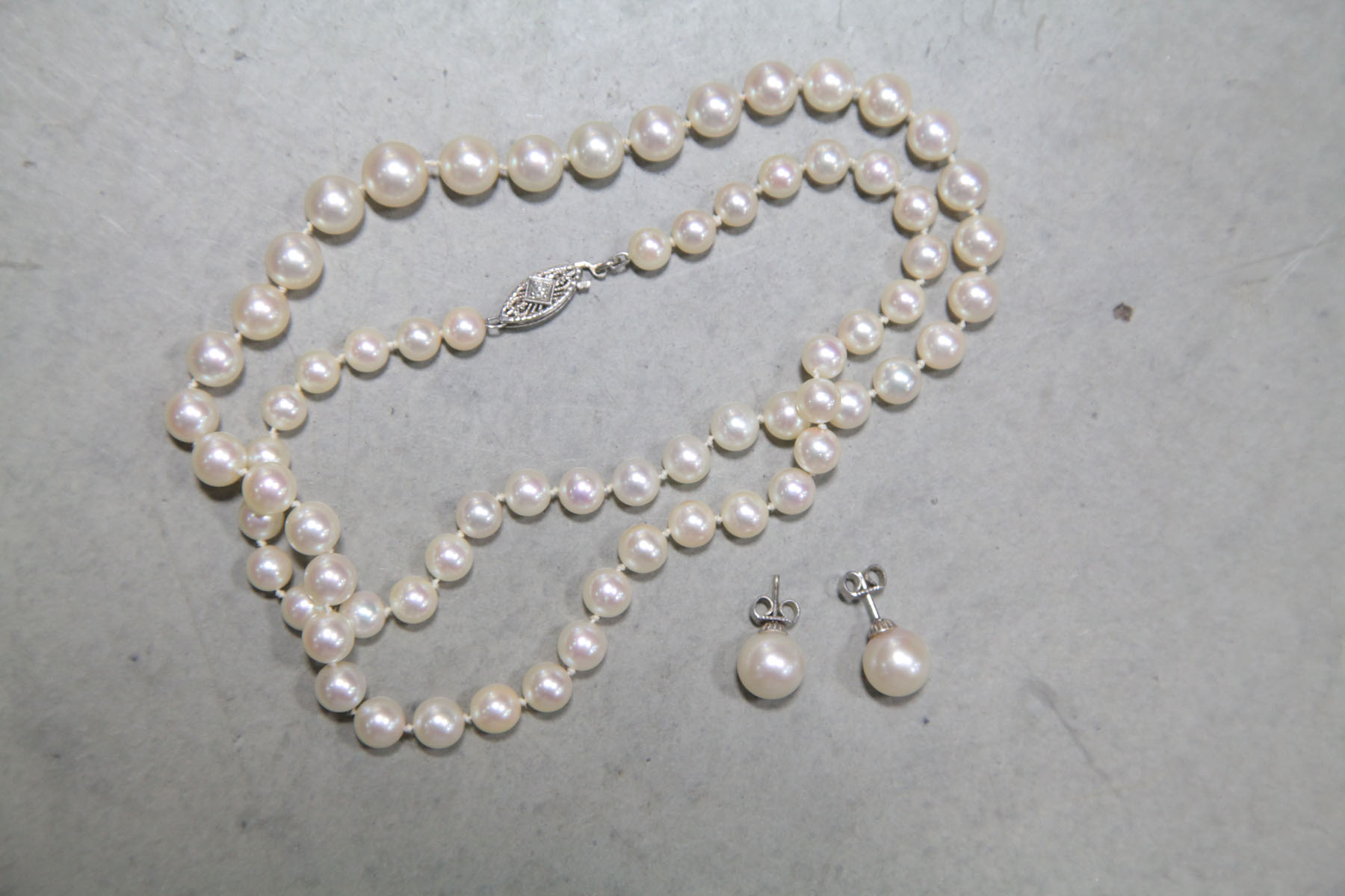 Appraisal: TWO PIECES JEWELRY Pearl necklace Clasp marked '' K'' ''l