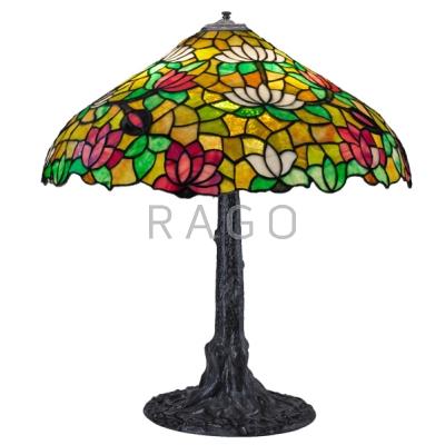 Appraisal: CHICAGO MOSAIC LAMP CO Table lamp with lotus shade and