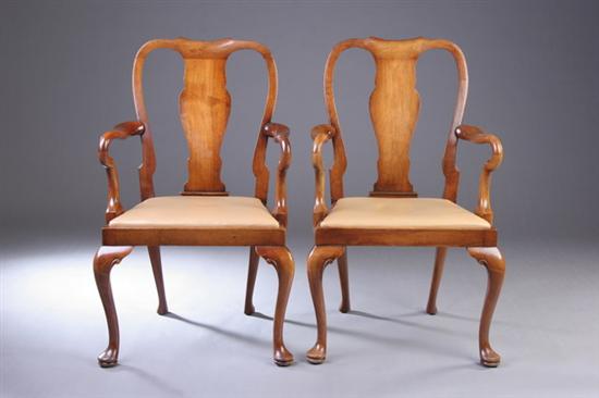 Appraisal: SET SIX QUEEN ANNE STYLE WALNUT OPEN ARMCHAIRS th century