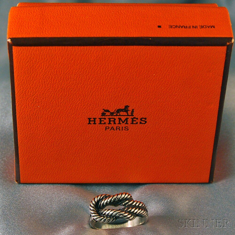 Appraisal: Hermes Sterling Silver Nautical Knot Ring with French silver hallmarks