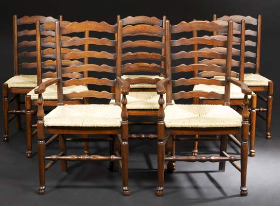 Appraisal: Suite of Eight Country English Beechwood Dining Chairs consisting of