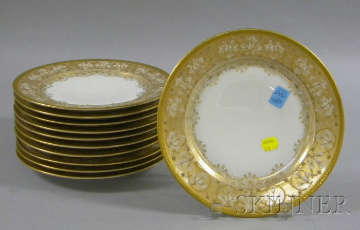 Appraisal: Eleven Limoges for Ovington Bros Gilt and Gold Enameled Plates