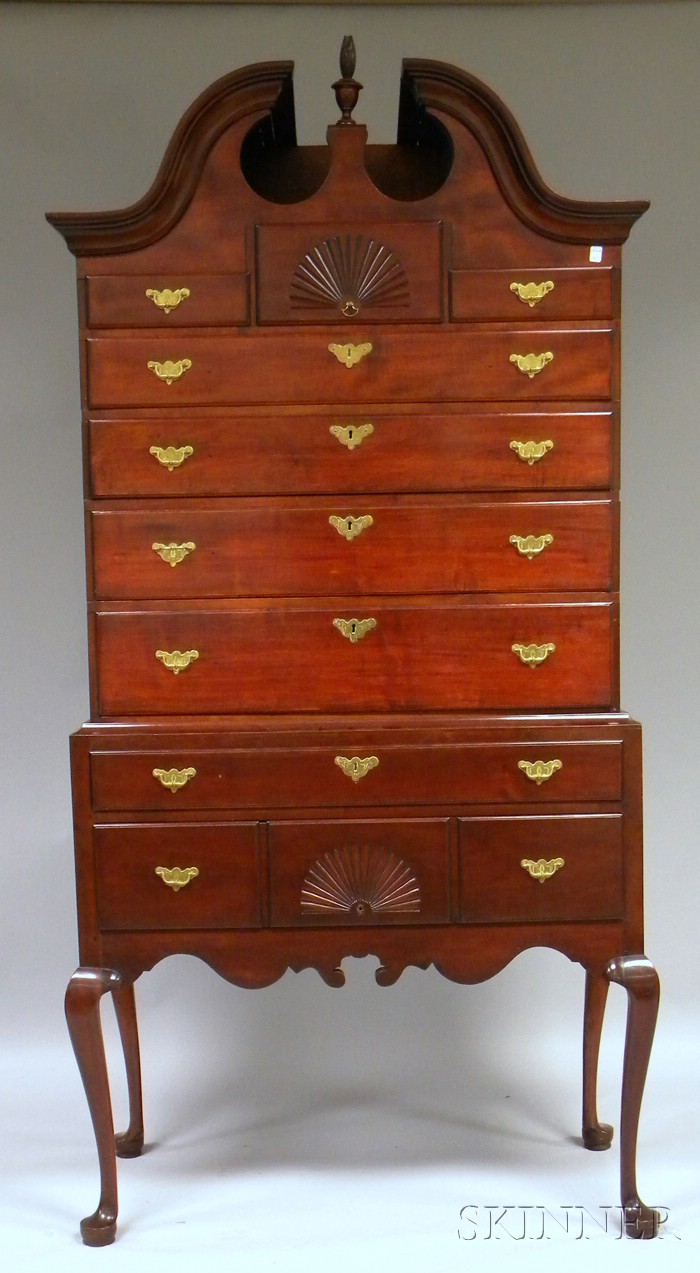 Appraisal: Queen Anne-style Carved Maple Bonnet-top Highboy ht wd dp in