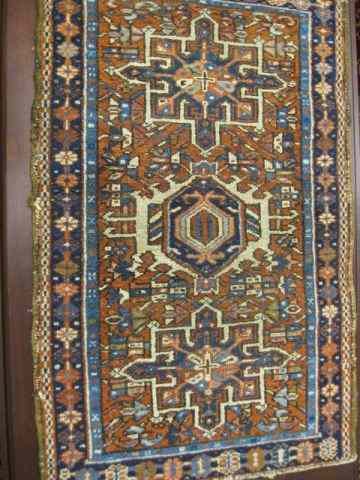 Appraisal: Hamadan Persian Handmade Mat geometric designs primarily red blues ivory