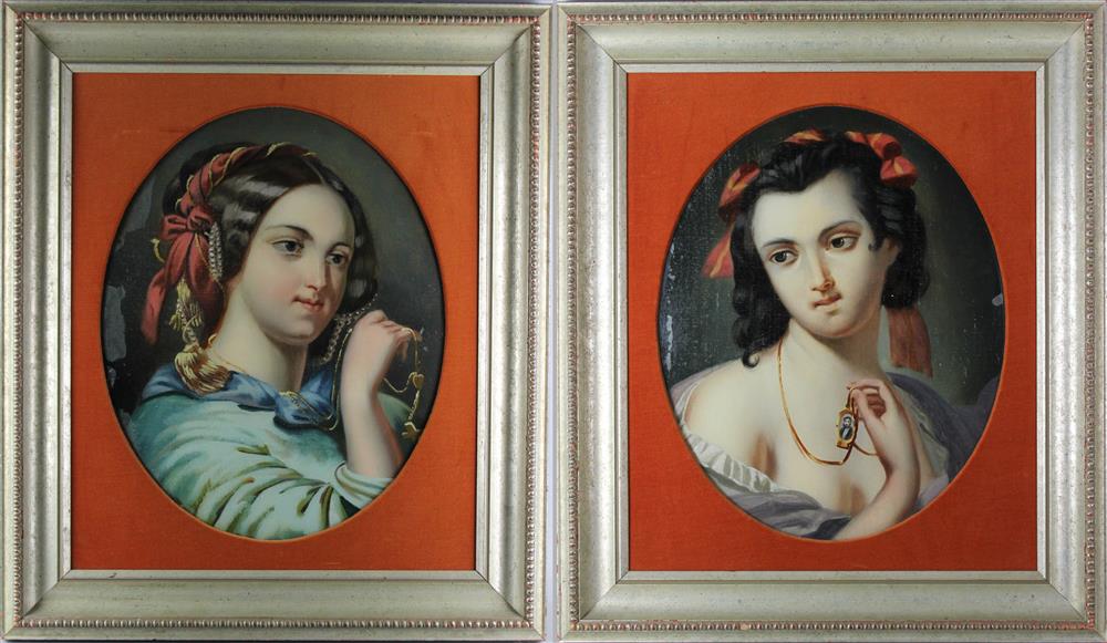 Appraisal: PAIR OF PORTRAITS Oil on canvas x in sight Framed