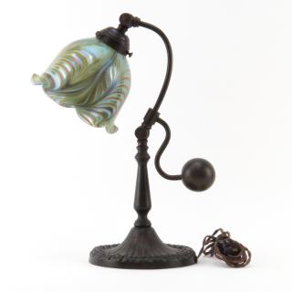 Appraisal: Circa s Bronze Student Lamp with Signed Vandermark Pulled Feather