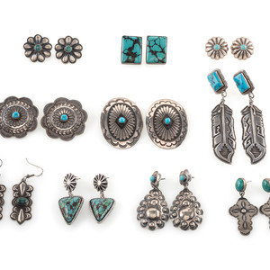 Appraisal: Navajo and Southwestern-style Silver Earrings with Turquoise late th century