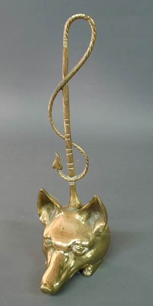 Appraisal: Brass fox head door stop reproduction h