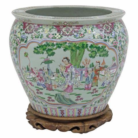 Appraisal: Chinese famille rose porcelain fishbowl flat rim with diapering interior