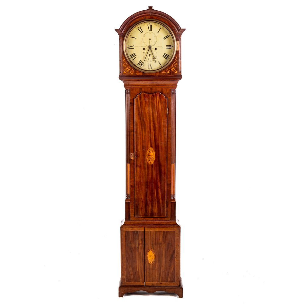 Appraisal: Scottish Mahogany Inlaid Tall Case Clock Circa s rounded bonnet