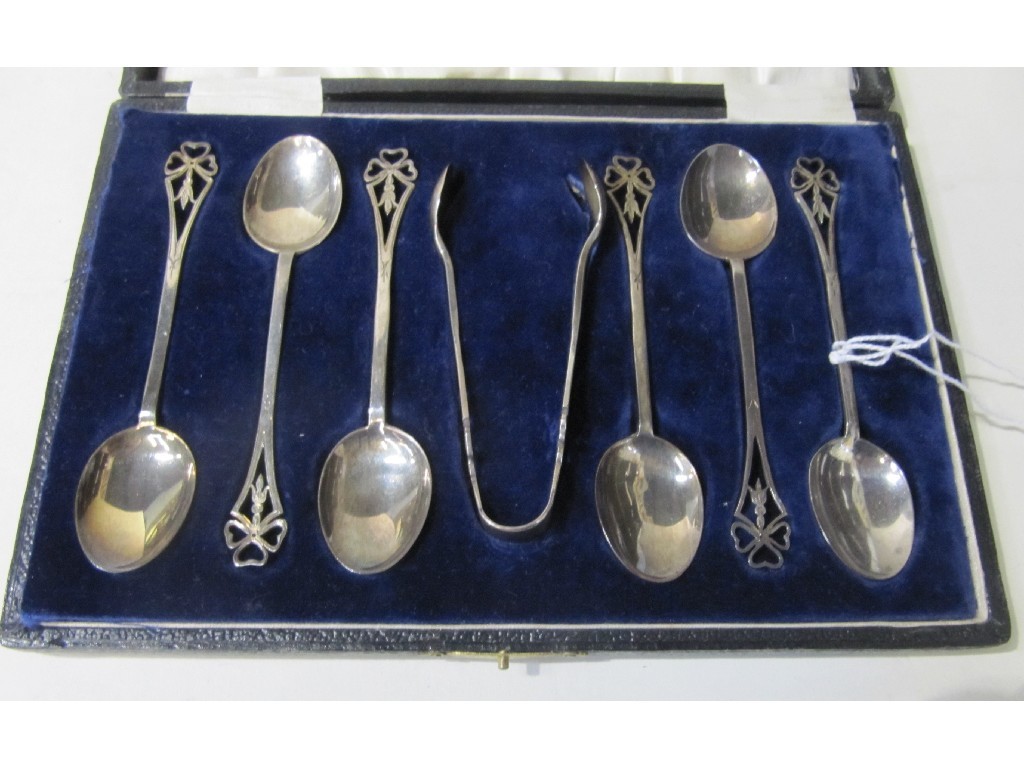 Appraisal: Cased set of silver spoons with tongs Birmingham