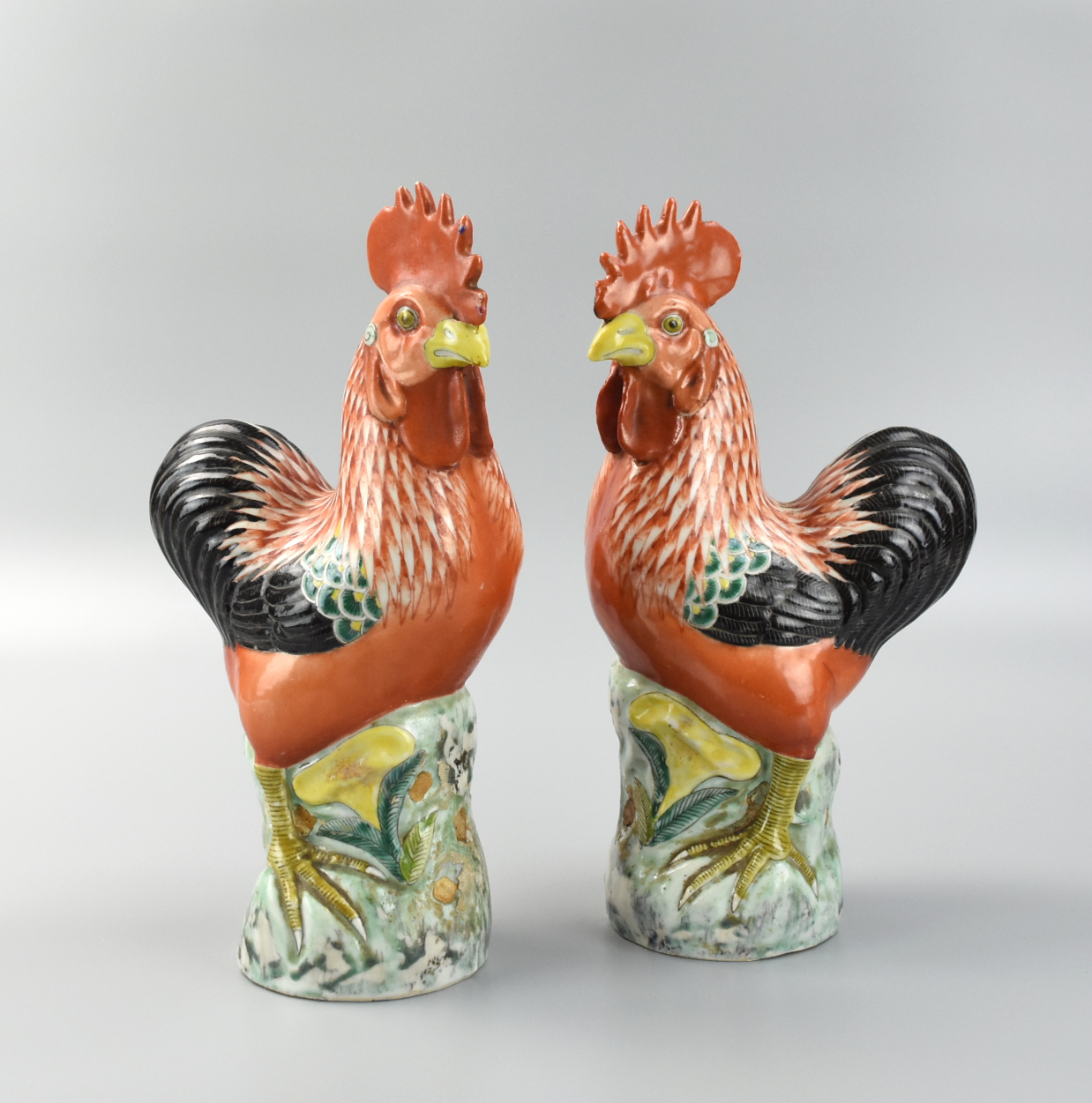 Appraisal: PAIR OF FAMILLE ROSE COCKEREL FIGURES TH C Chinese th