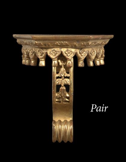 Appraisal: Pair of French Carved and Reticulated Giltwood Bracket Shelves second