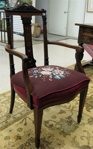 Appraisal: GEORGE III STYLE CARVED AND INLAID MAHOGANY ARMCHAIR English Edwardian