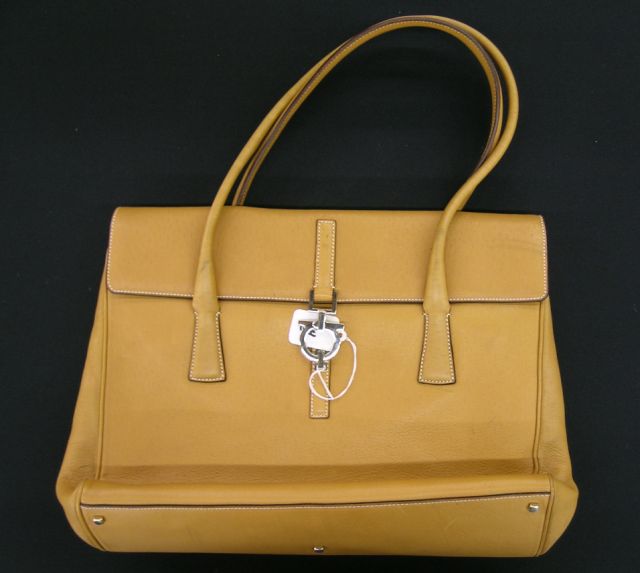 Appraisal: Salavatore Ferragamo handbag double handled tan leather handbag with flap