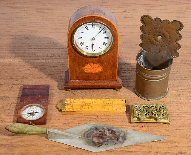 Appraisal: A SMALL EDWARDIAN MANTEL CLOCK with inlaid decoration and white