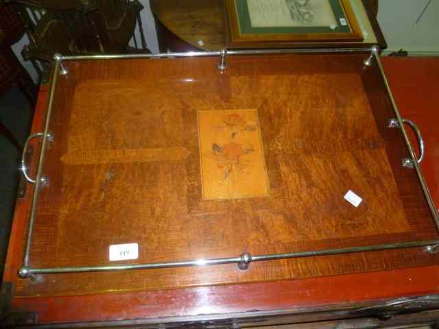 Appraisal: A 'S RECTANGULAR TRAY with floral marquetry inlay to the