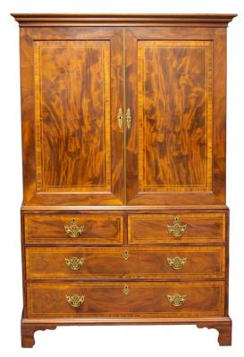 Appraisal: A George III mahogany linen press fitted for hanging with