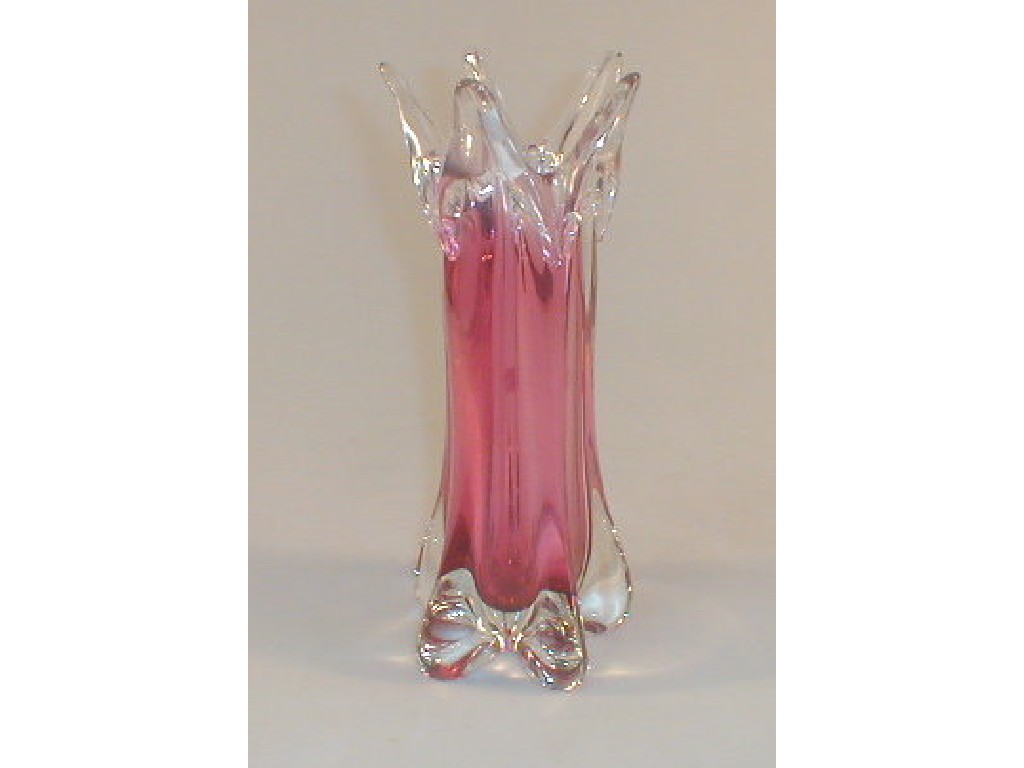 Appraisal: A heavy pink and clear glass vase