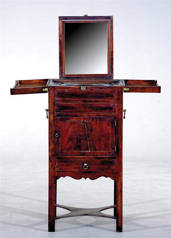 Appraisal: Regency inlaid mahogany washstand circa double-hinged top opening to reveal