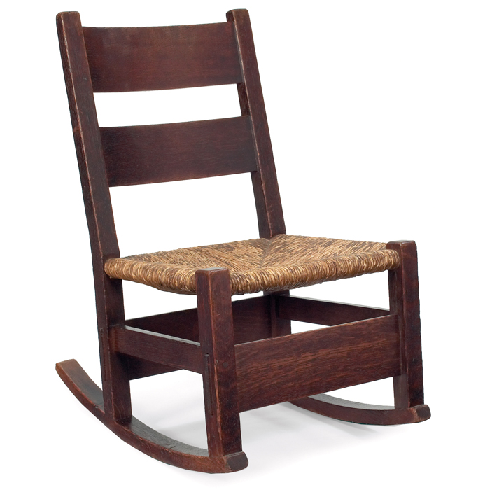 Appraisal: Early Gustav Stickley Thornden rocker two wide horizontal slats at