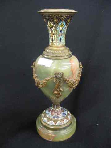 Appraisal: French Champleve Bronze Onyx Vase floral garland classical form ''