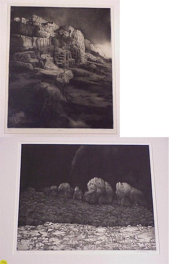 Appraisal: Four etchings the first by Georges Huardel Bly French -