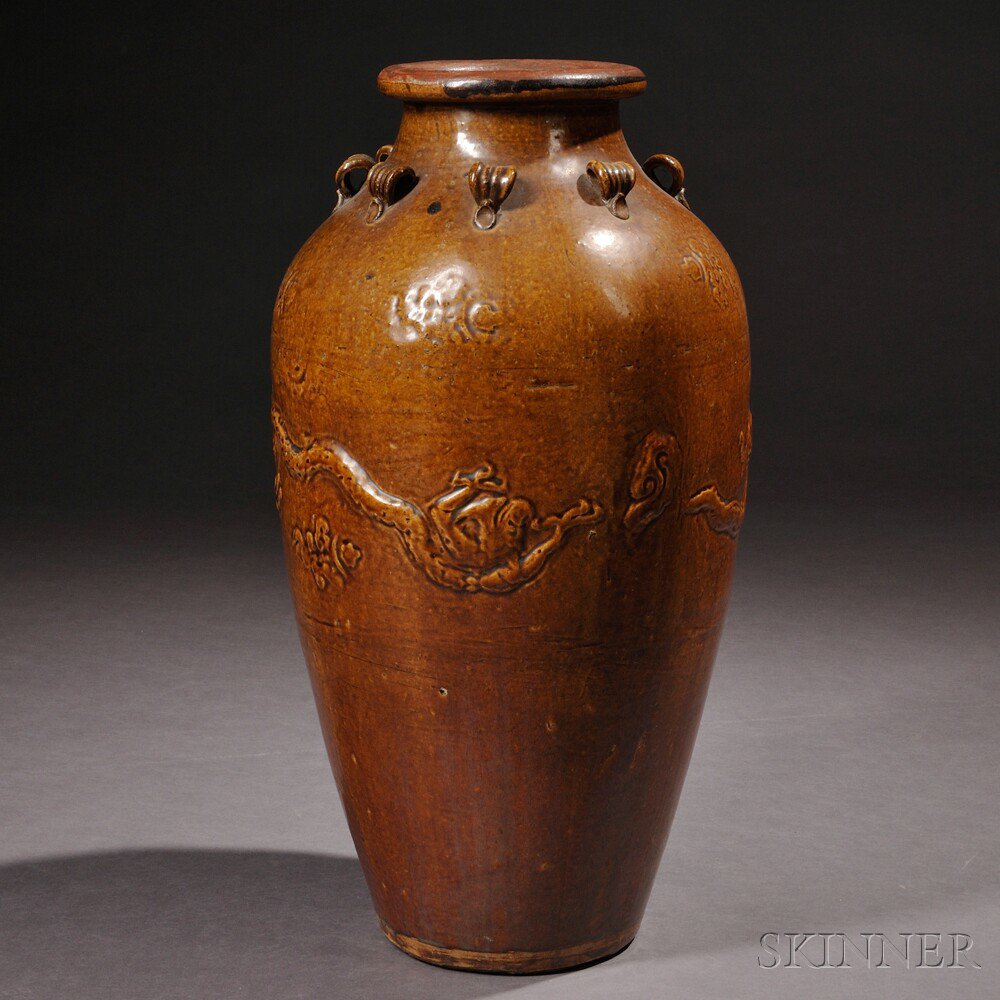 Appraisal: Large Martaban Jar China the ovoid body rising to a