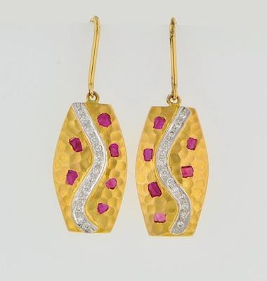 Appraisal: A Pair of Matching k Gold Ruby and Diamond Earrings