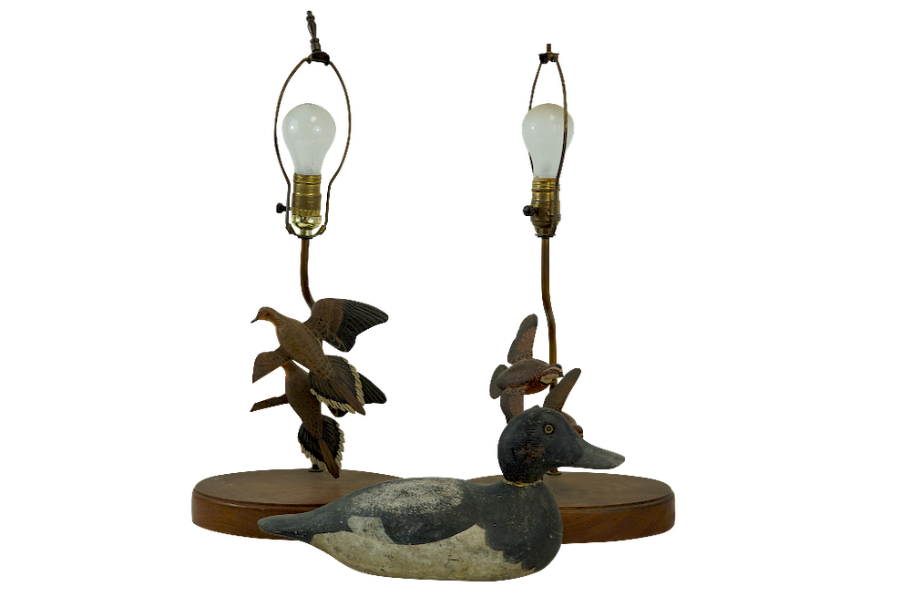 Appraisal: Lamps Decoy Lamps Pair of Carved Bird Lamps and Carved