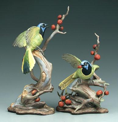 Appraisal: Two Boehm figural groups both with green jays on crabapple