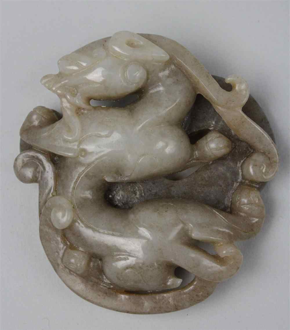 Appraisal: CHINESE GREY JADE DRAGON CARVING carved in the archaic style