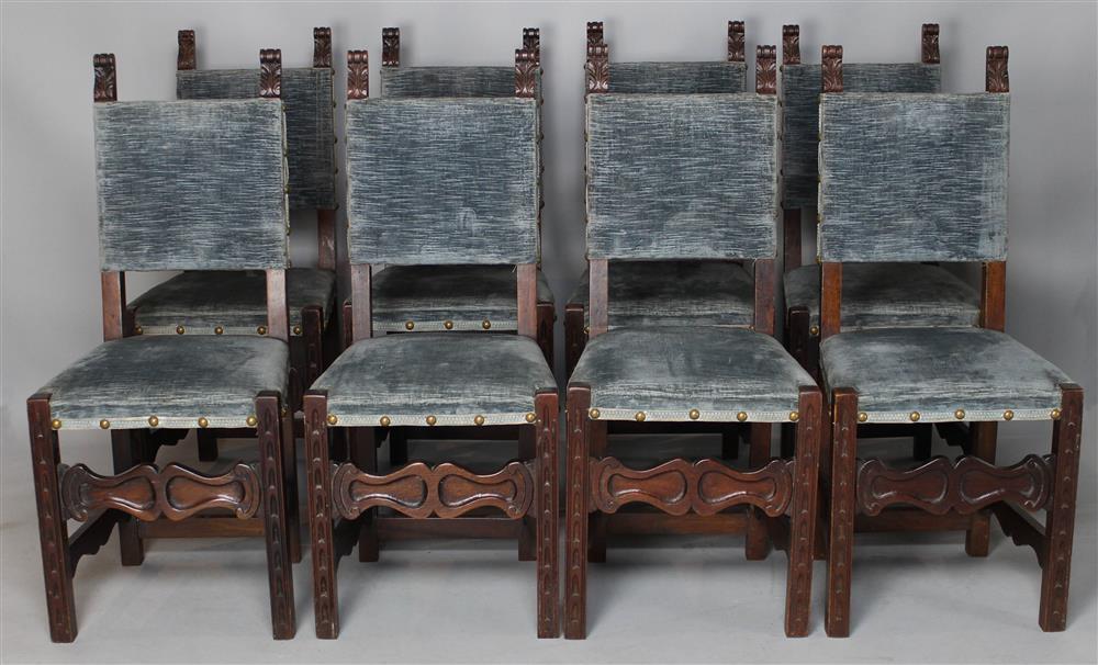 Appraisal: SET OF EIGHT BAROQUE STYLE CARVED WALNUT DINING CHAIRS each