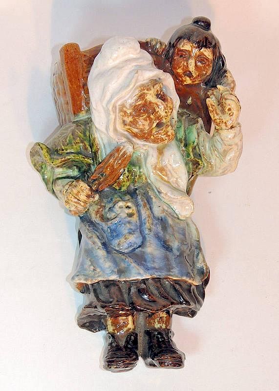 Appraisal: French Majolica Wall Pocket Bavent With figural form tall x