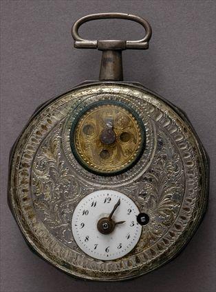 Appraisal: BAROQUE SILVER AND SILVER-GILT POCKET WATCH The enameled dial below