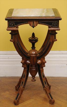 Appraisal: AMERICAN RENAISSANCE REVIVAL PART-EBONZED AND GILT-INCISED WALNUT STAND The square