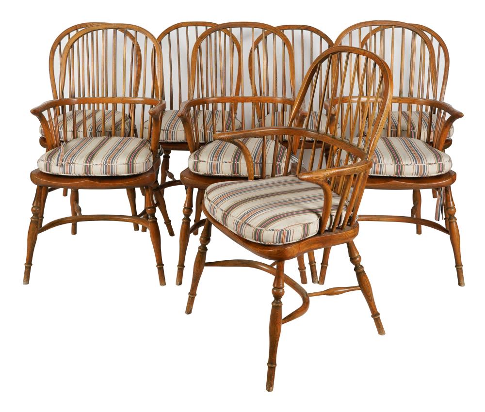 Appraisal: NORMAN LEAR EIGHT WINDSOR-STYLE OAK DINING CHAIRScontemporary unsigned comprising four