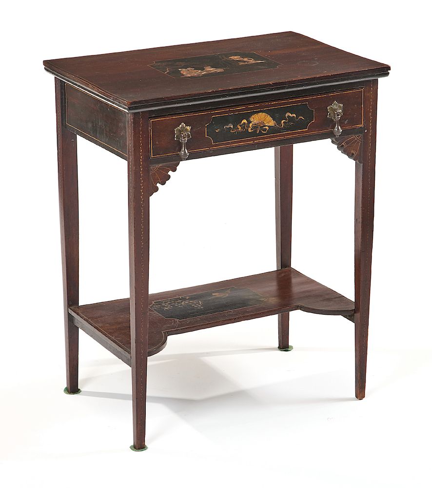 Appraisal: Chinoiserie decorated single drawer side table Chinoiserie decorated single drawer