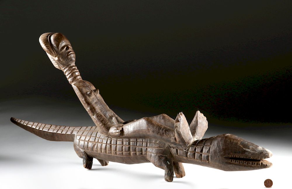 Appraisal: th C Yoruba Wood Carving - Woman Crocodile West Africa