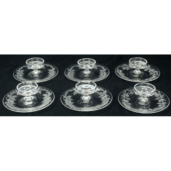 Appraisal: Cut Glass strawberry dishes set of six etched strawberries and