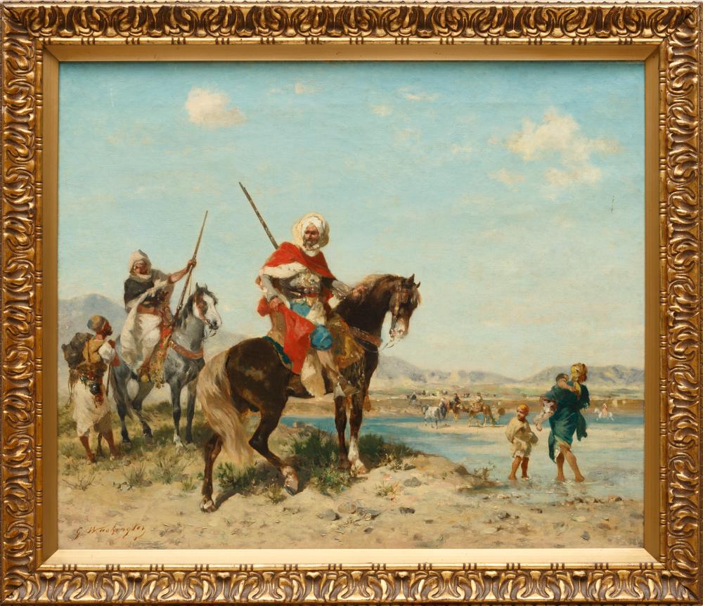 Appraisal: Georges Washington French - Horsemen by an Oasis oil on