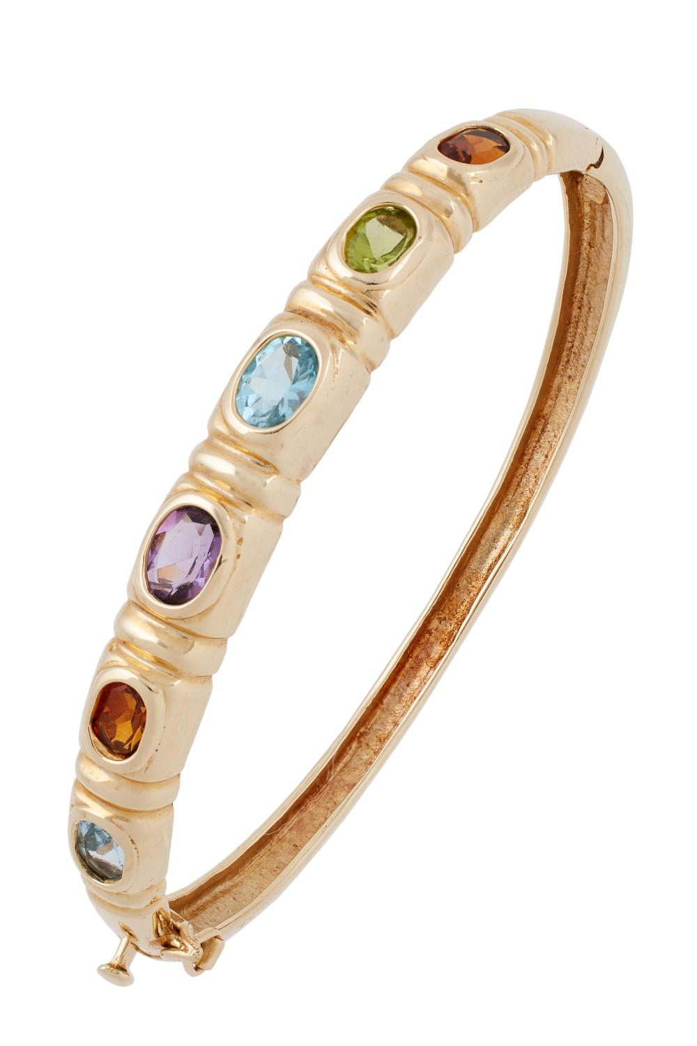 Appraisal: KT YELLOW GOLD MULTI-STONE BANGLE BRACELET APPROX TOTAL DWT KT