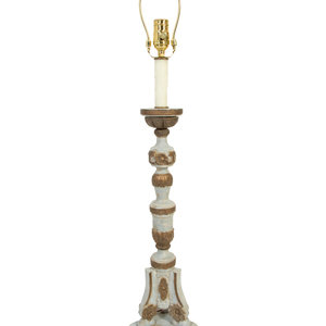 Appraisal: An Italian Painted and Parcel Gilt Pricket Mounted as a