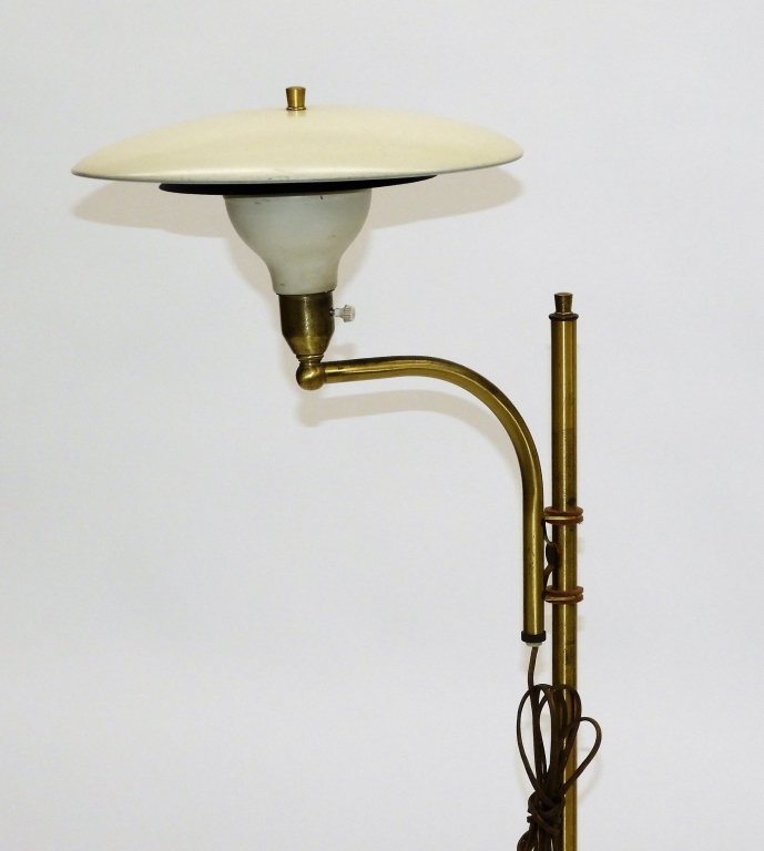 Appraisal: MCM FLYING SAUCER BRASS GOOSENECK FLOOR LAMP United States MCMFlying