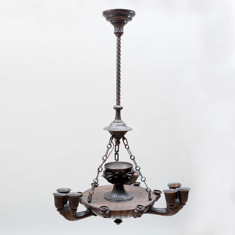 Appraisal: William IV Bronze Nine-Light Chandelier x x in Condition One