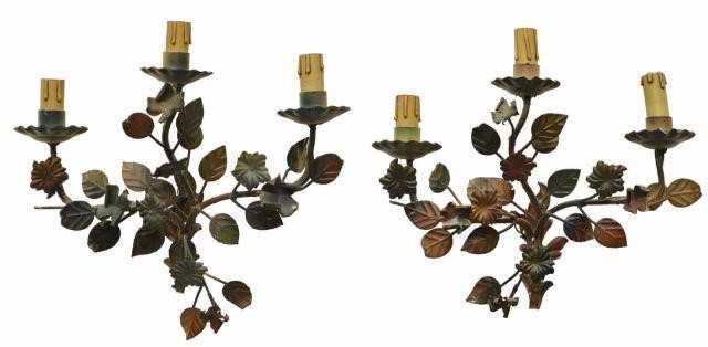 Appraisal: lot of Italian painted iron three-light wall sconces mid th