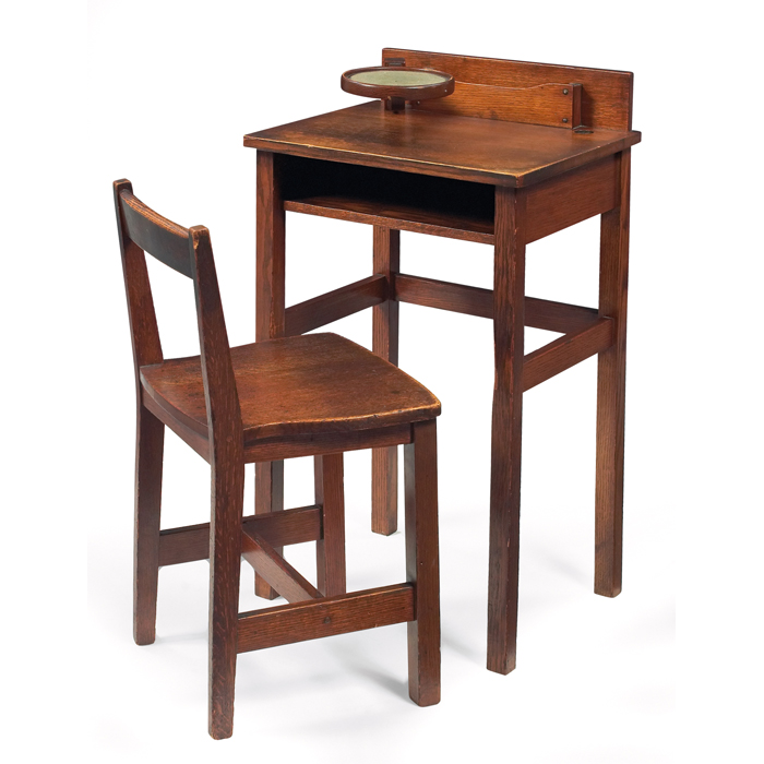 Appraisal: Stickley Brothers telephone stand and chair stand with swivel tray