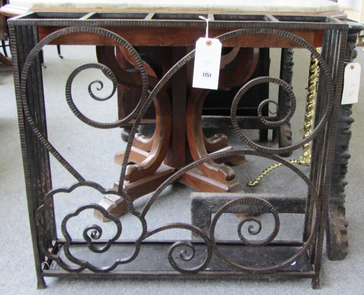 Appraisal: An Art Deco wrought iron stick stand c with a